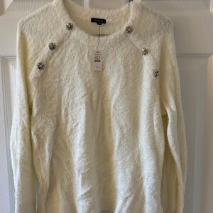 Talbots Cream Fuzzy Jewel-Button Pullover